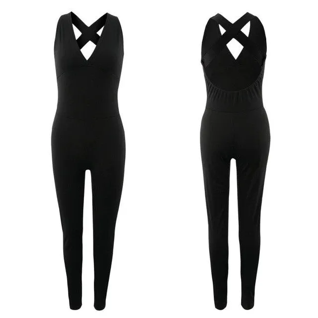 2017 Elasticity Fitness Jumpsuit Women Bandage Backless Sexy Sleeveless Rompers Skinny Bodysuit Fashion Bandage Slim Jumpsuit