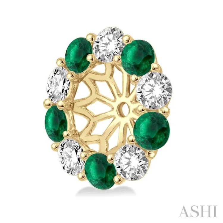 2.30 MM Round Cut Emerald and 1/2 Ctw Round Cut Diamond Precious Earrings Jacket in 14K Yellow Gold