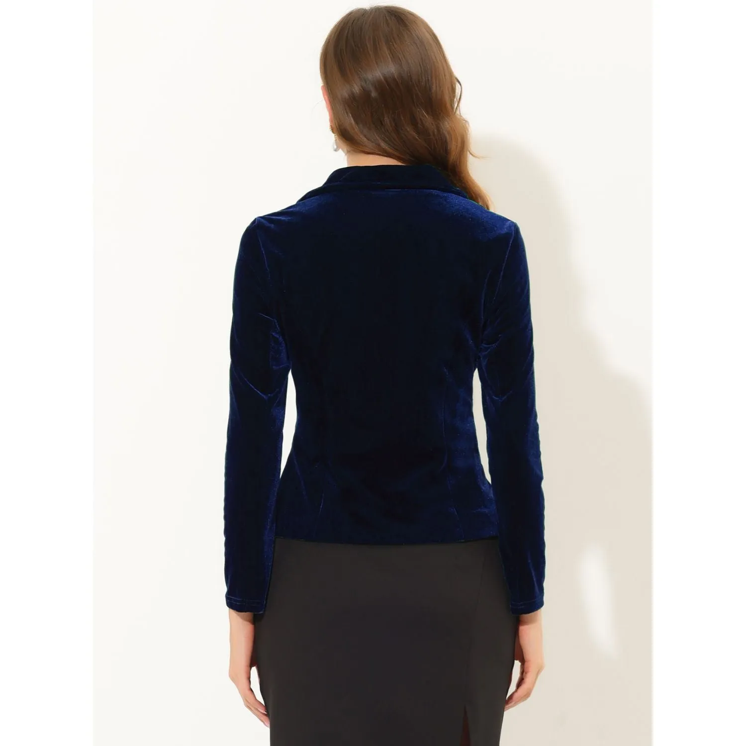 ALLEGRA K Women's Long Sleeve Velvet Jacket with Notched Lapel Buttons