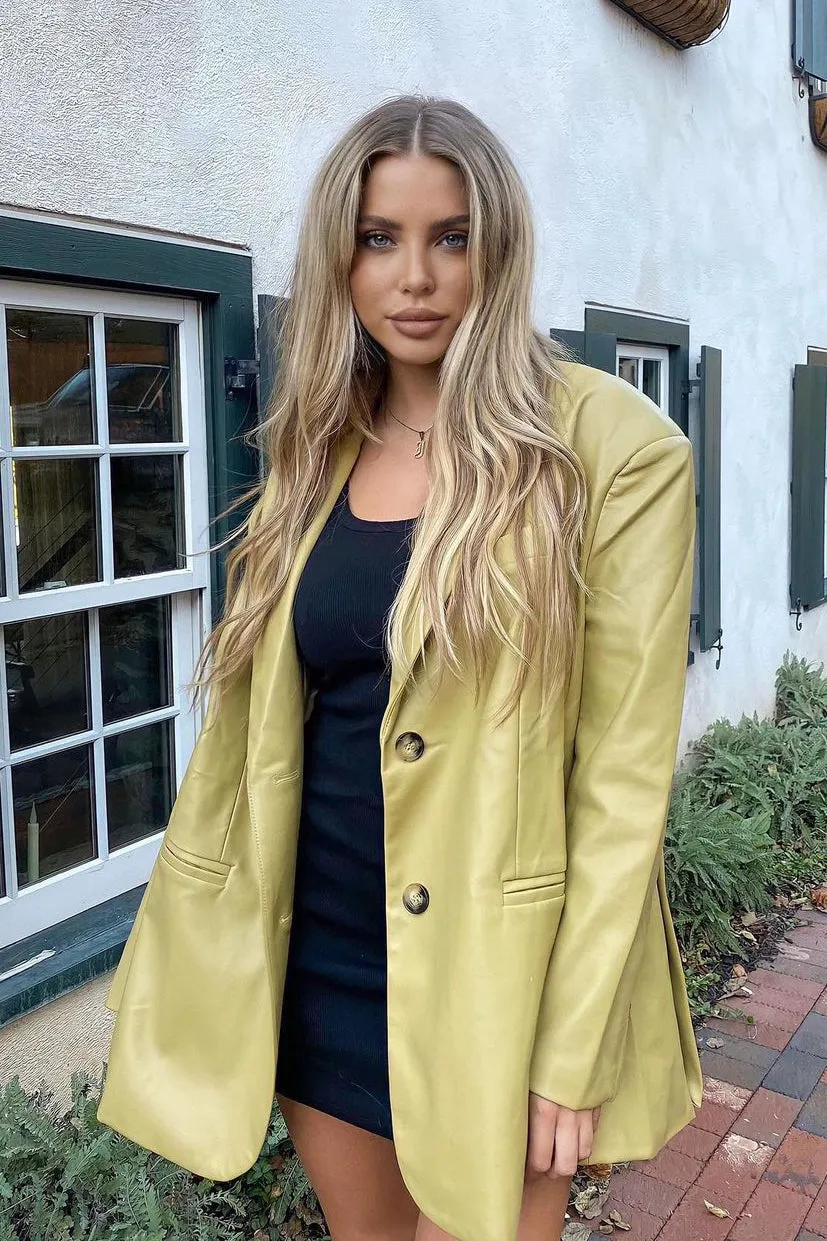 Always Profesh Faux Leather Blazer - Mustard