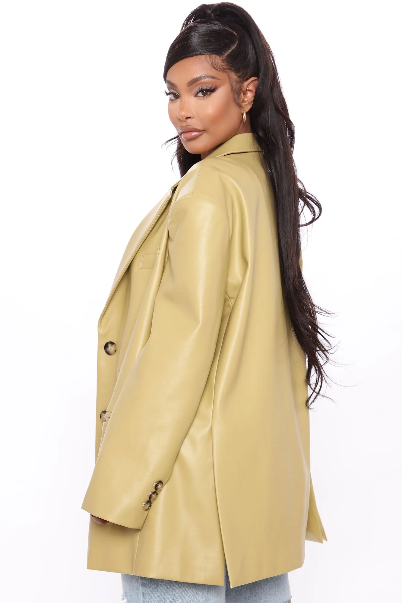 Always Profesh Faux Leather Blazer - Mustard