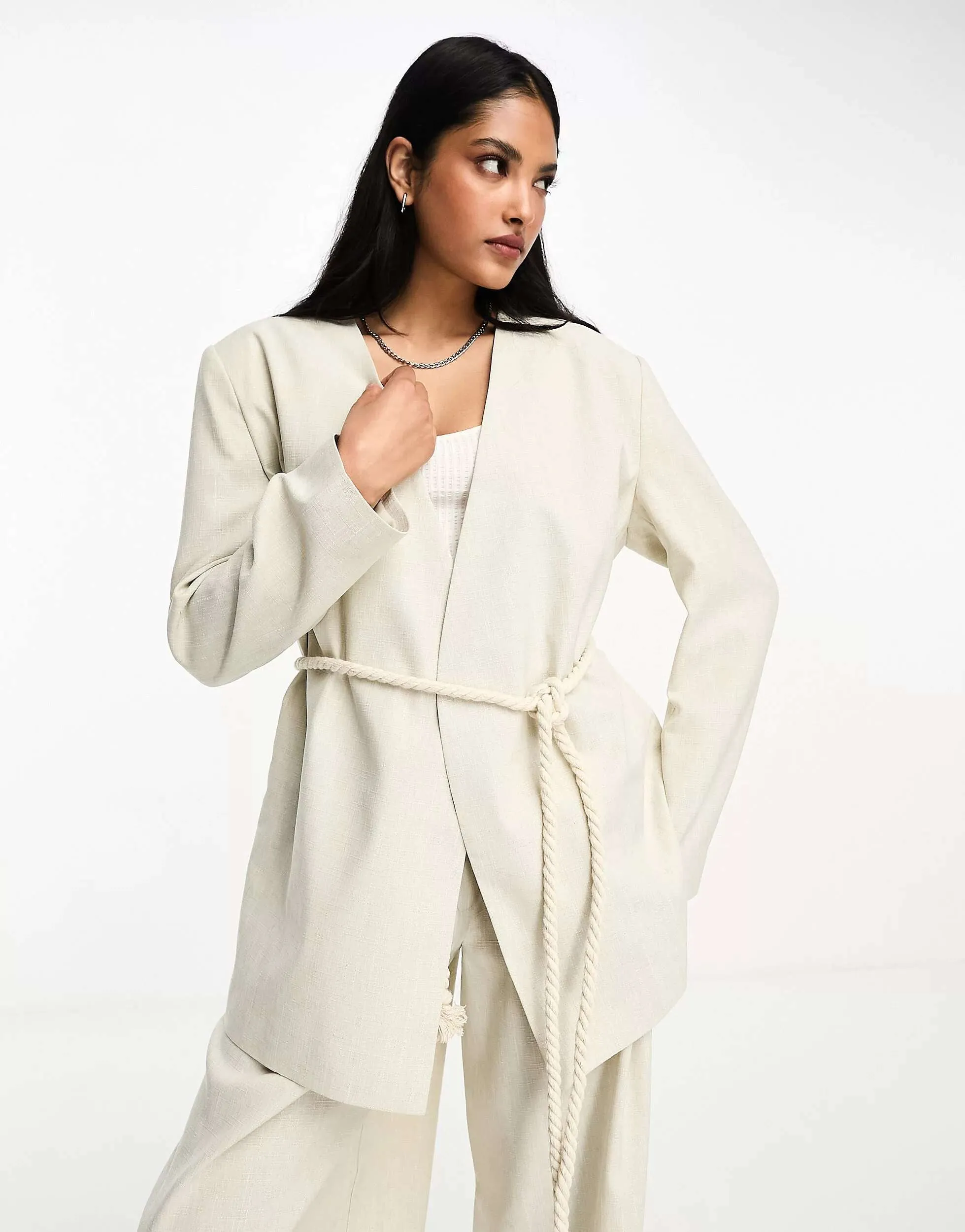 ASOS Natural Wrap Jacket With Rope Belt