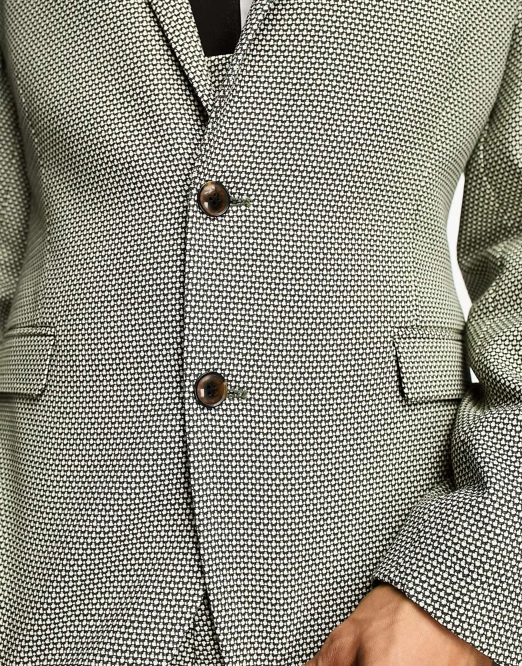 ASOS Super Slim Fit Blazer in Olive Bird's Eye