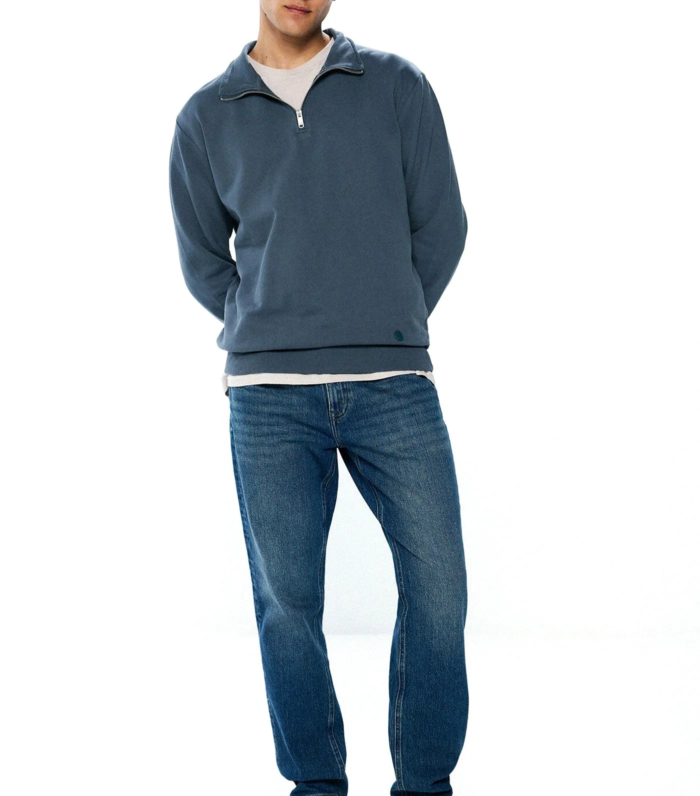 Basic Trucker Neck Sweatshirt Blue