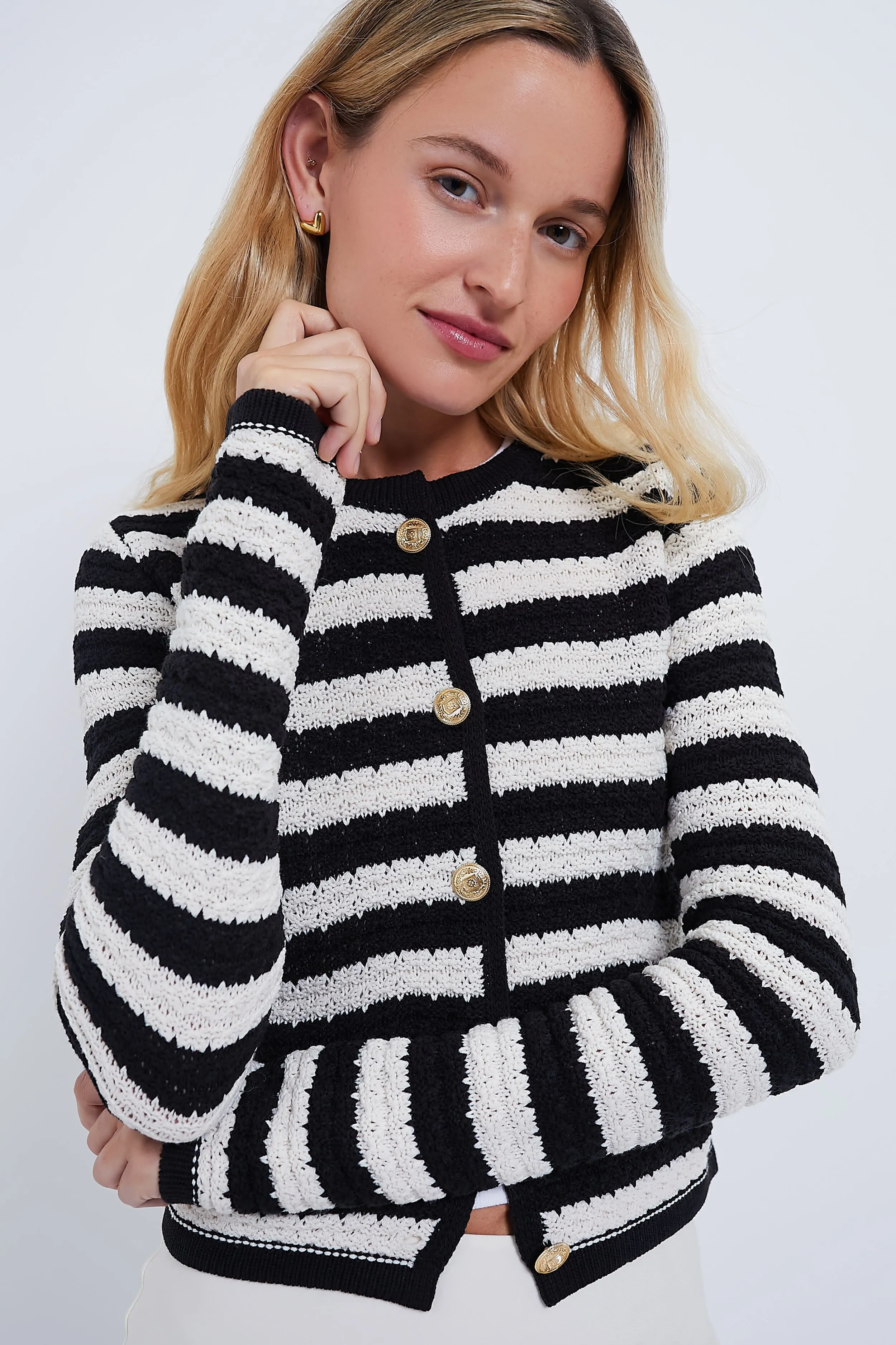 Black and White Striped Cardigan