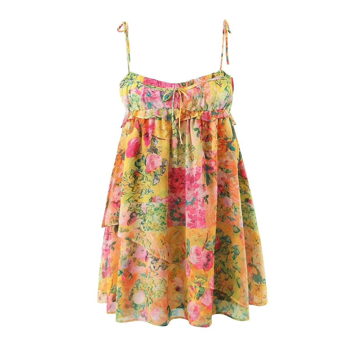 Boho Bow Floral Mini Dress Women