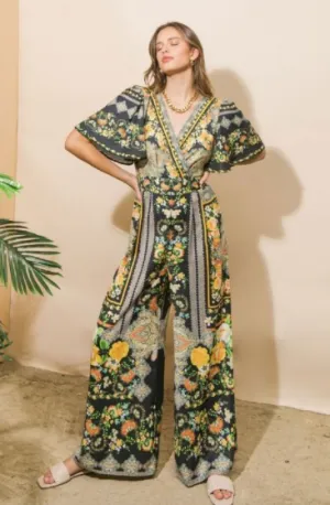 Boho Floral Wide Leg Jumpsuit