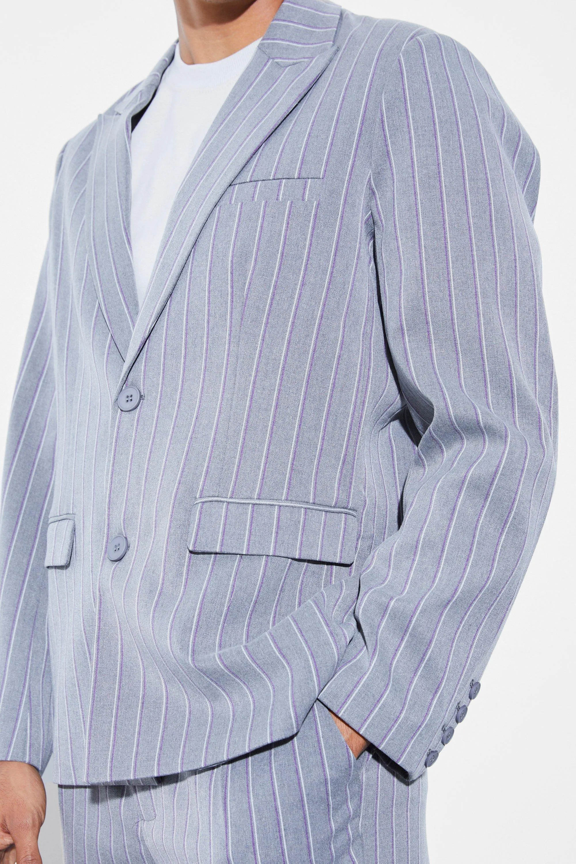 Boohoo Oversized Striped Suit Jacket, Gray