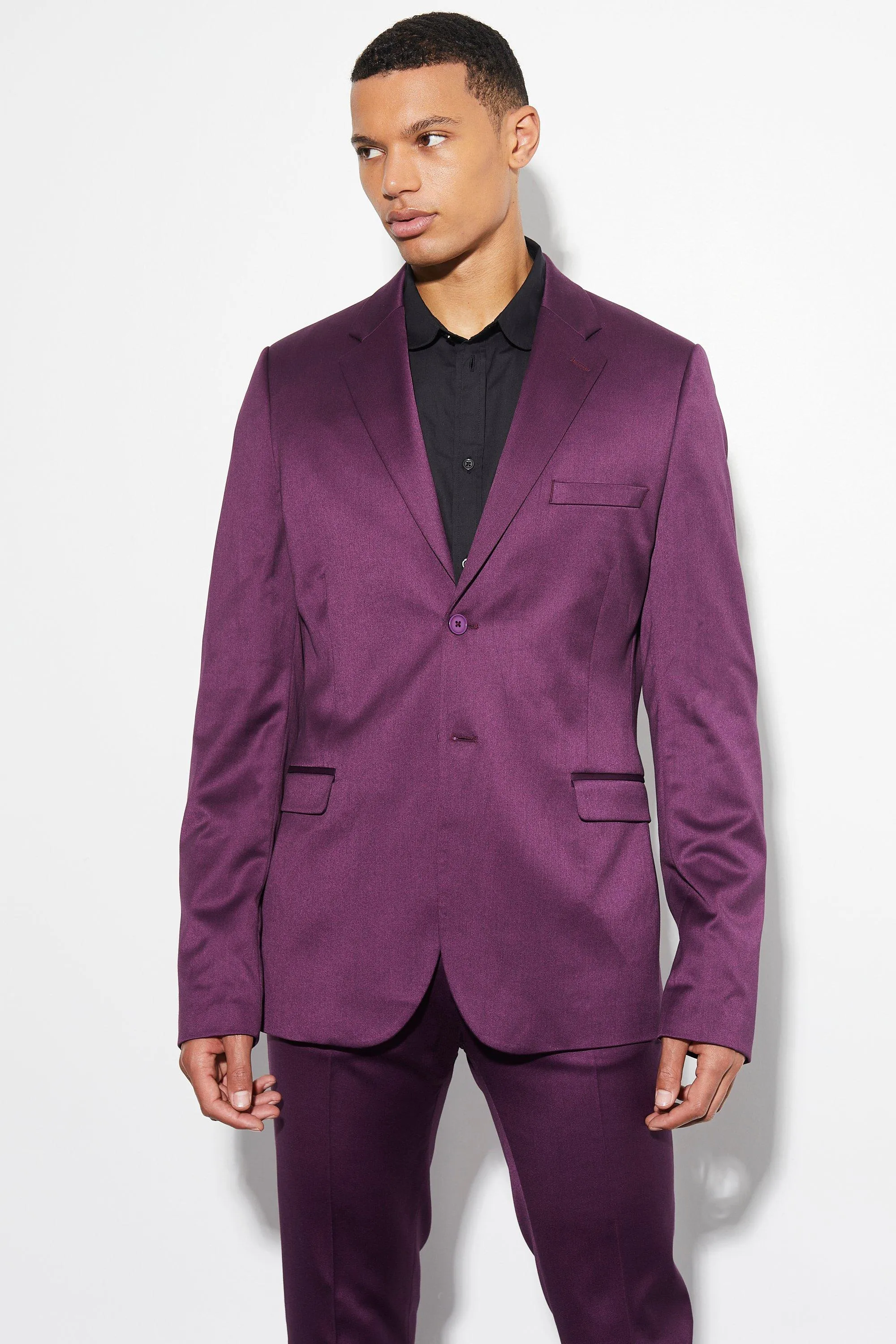 Boohoo Tall Slim Satin Jacket, Purple