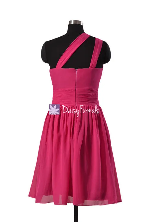 Bright Fuchsia One-Shoulder Chiffon Bridesmaid Dresses Cocktail Dresses(BM837)