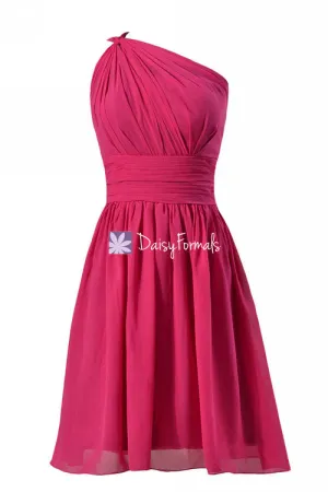 Bright Fuchsia One-Shoulder Chiffon Bridesmaid Dresses Cocktail Dresses(BM837)