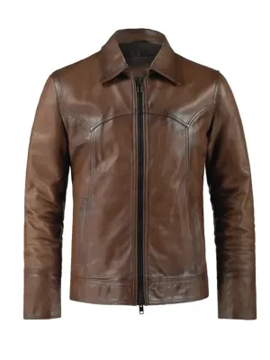 Brown Shirt Style Bold Lined Genuine Leather Jacket