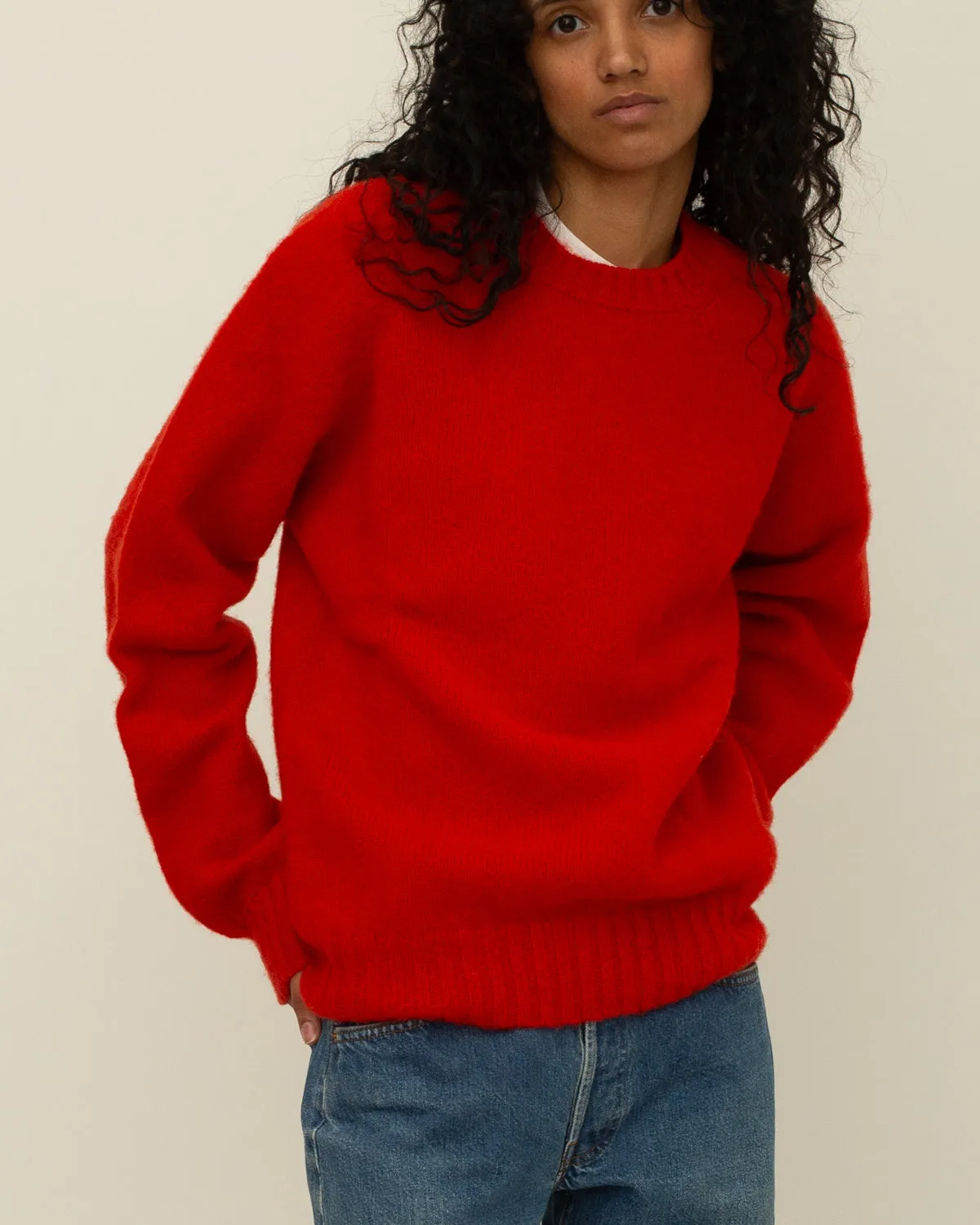 Brushed Shetland Sweater Crew Neck / Red