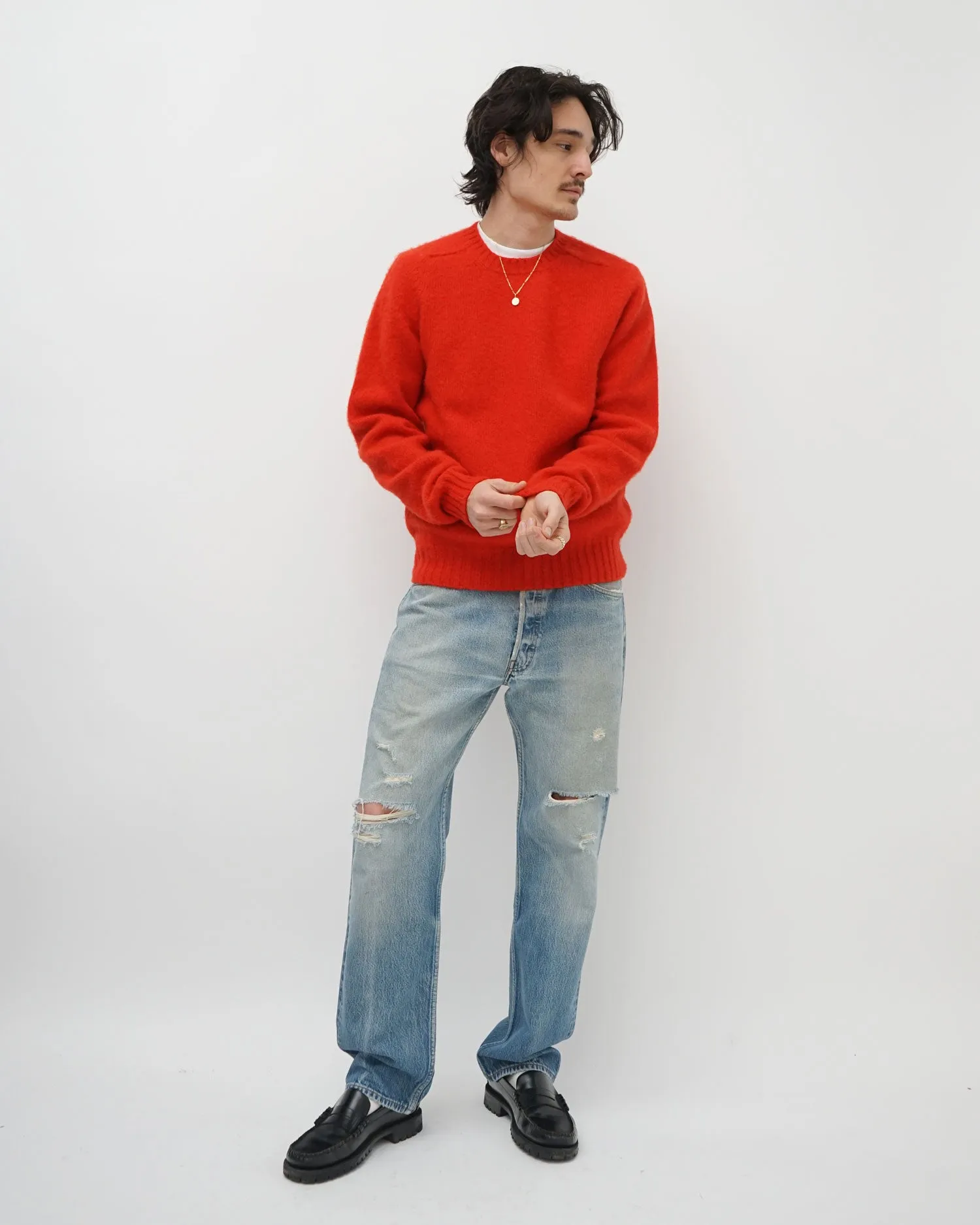 Brushed Shetland Sweater Crew Neck / Red