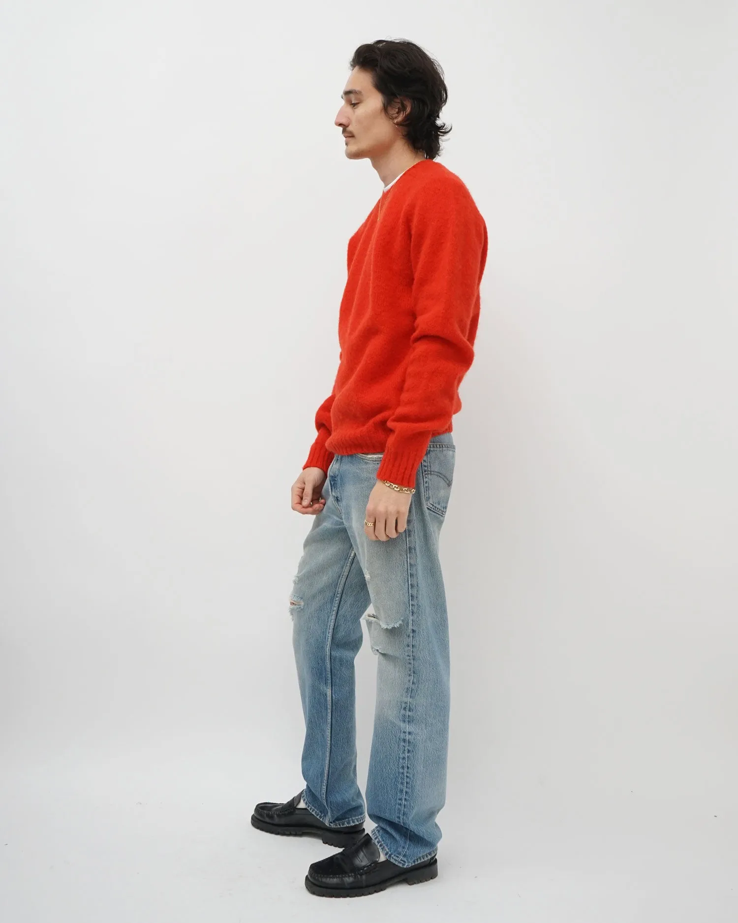 Brushed Shetland Sweater Crew Neck / Red