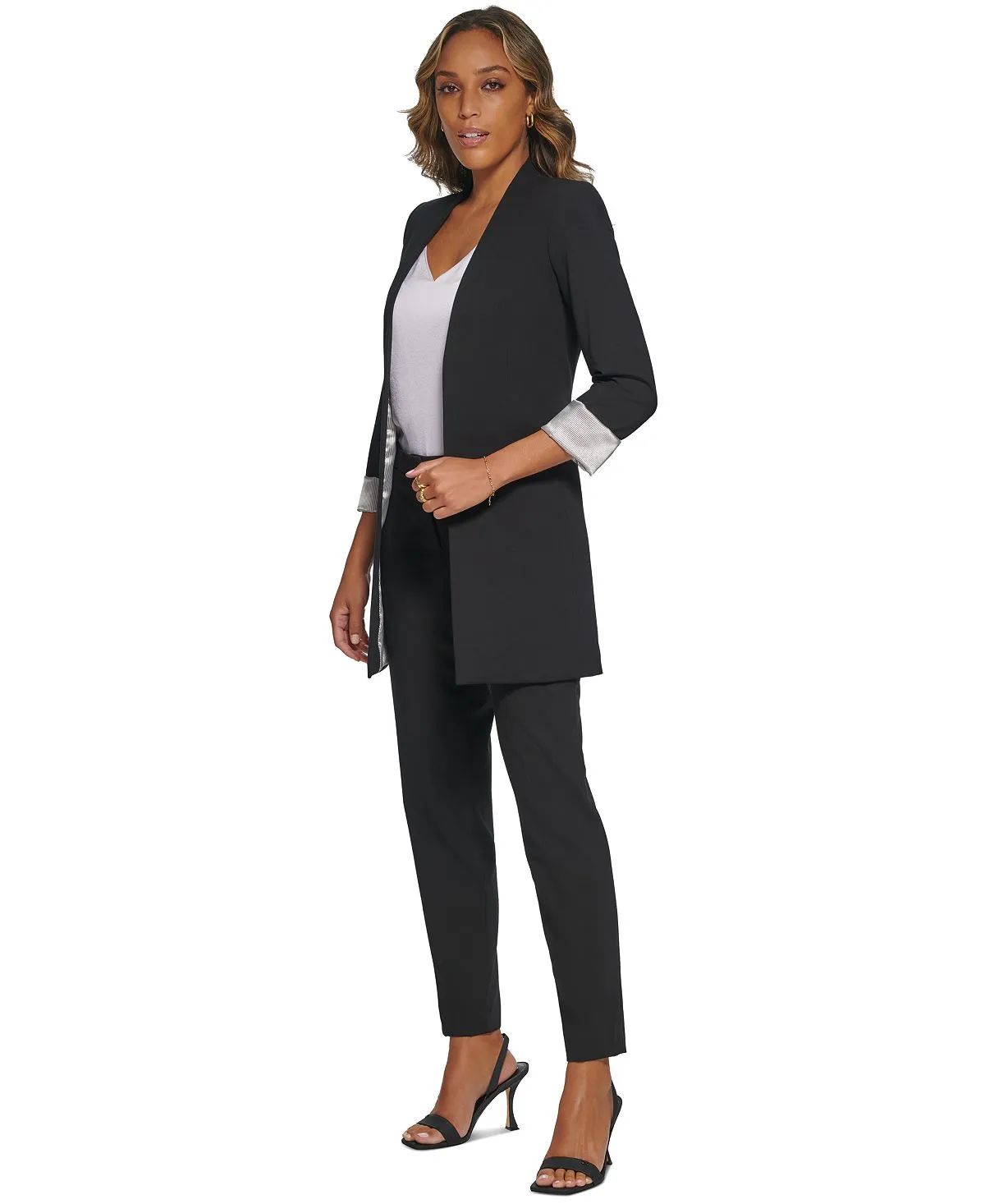 Calvin Klein Women's Open Front Sleeve Blazer, Black