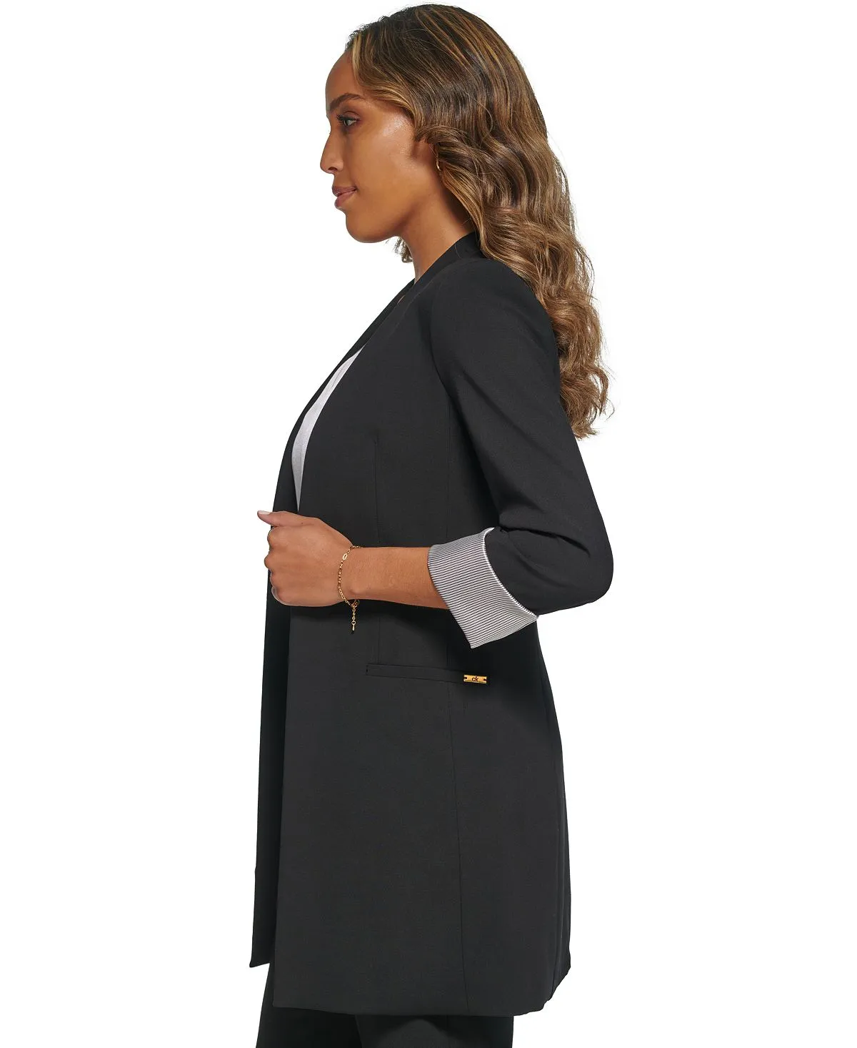 Calvin Klein Women's Open Front Sleeve Blazer, Black