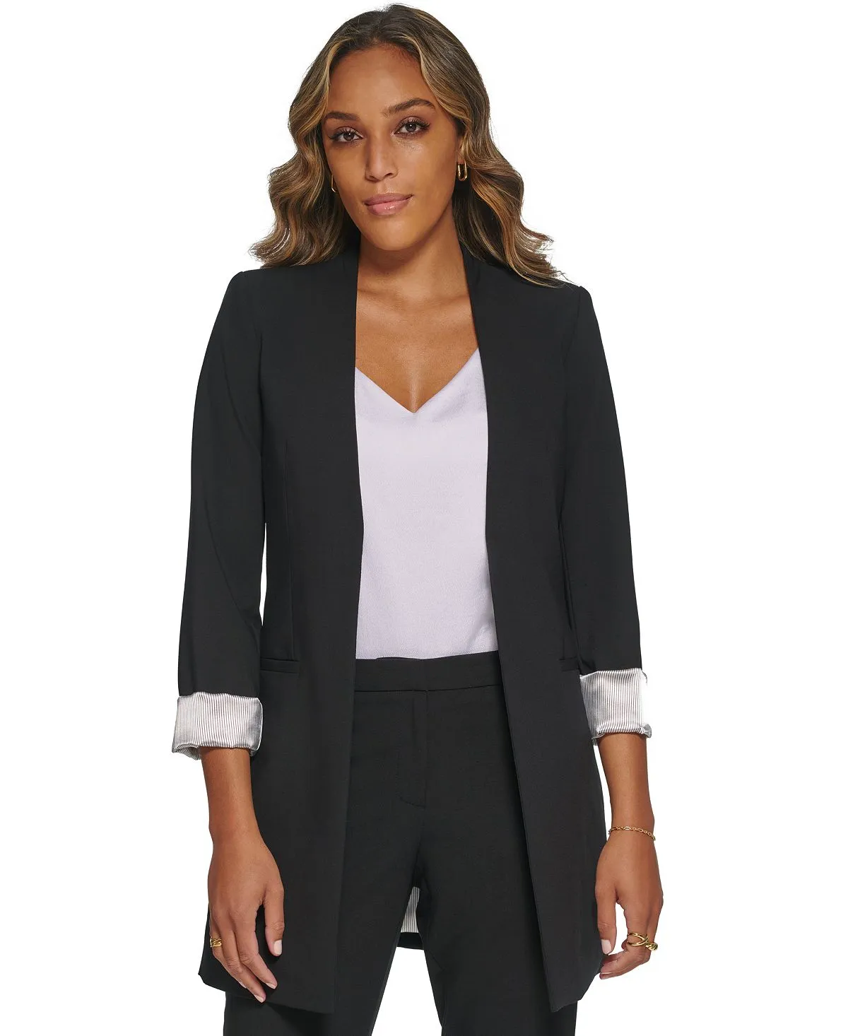 Calvin Klein Women's Open Front Sleeve Blazer, Black