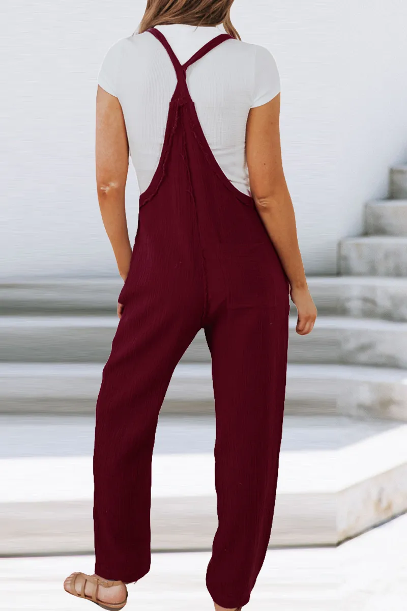 Casual Solid Patchwork Spaghetti Strap Harlan Jumpsuits