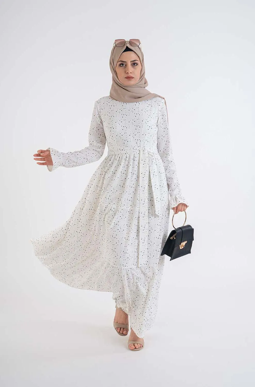 Dot shirred dress-Hijab Style Dress