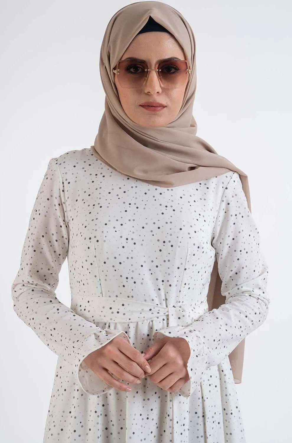 Dot shirred dress-Hijab Style Dress