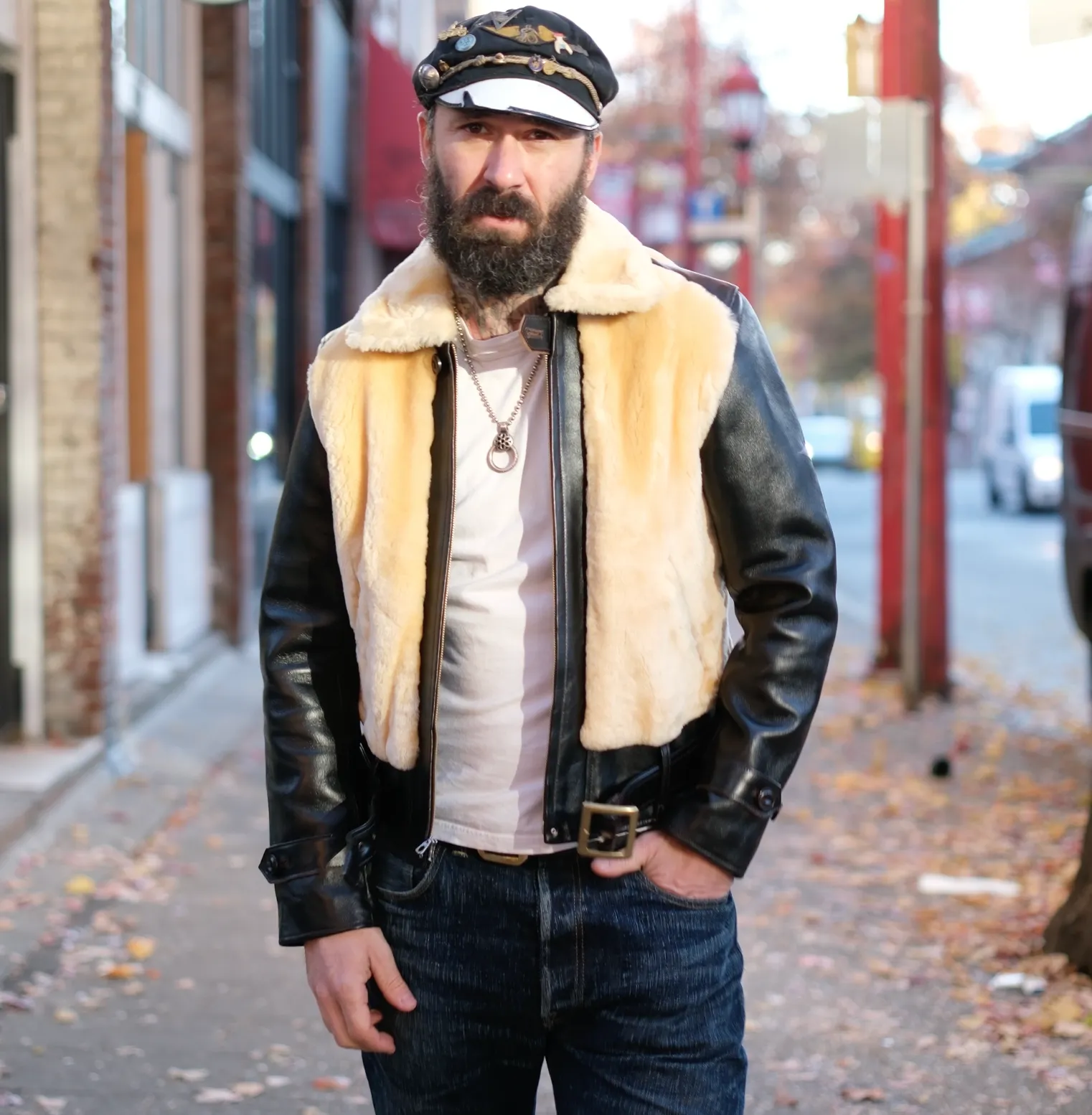 Double Helix "Chief" Horsehide and Shearling Grizzly Jacket