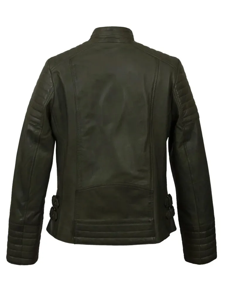 Green Notch Style Biker Leather Jacket