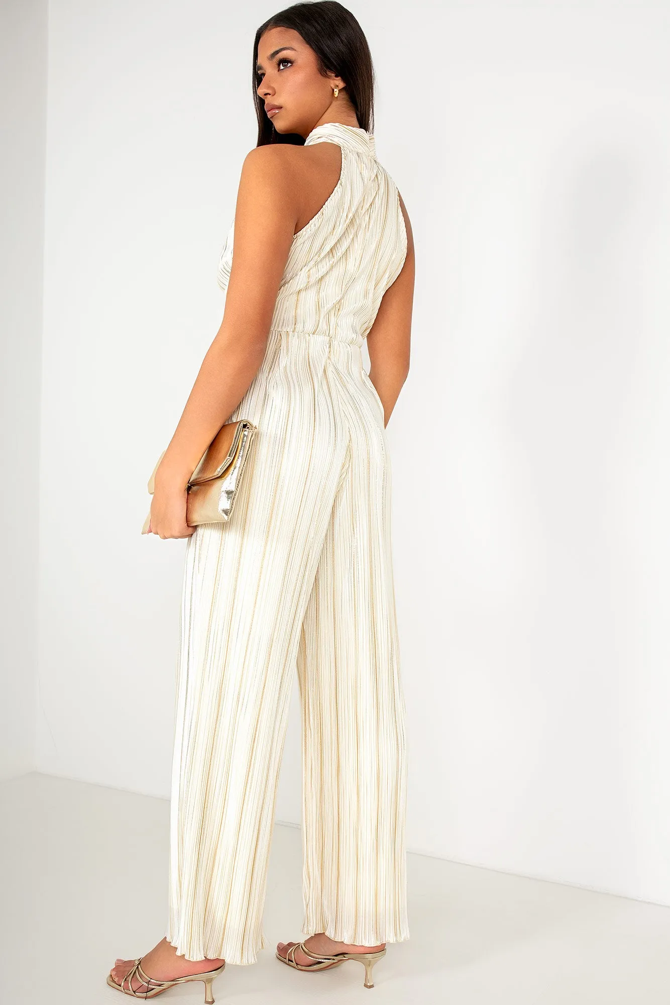 Gwen Cream and Gold Plisse Jumpsuit