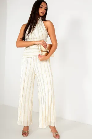 Gwen Cream and Gold Plisse Jumpsuit