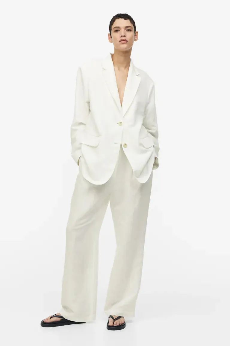 H&M Oversized Linen Blend Jacket, White