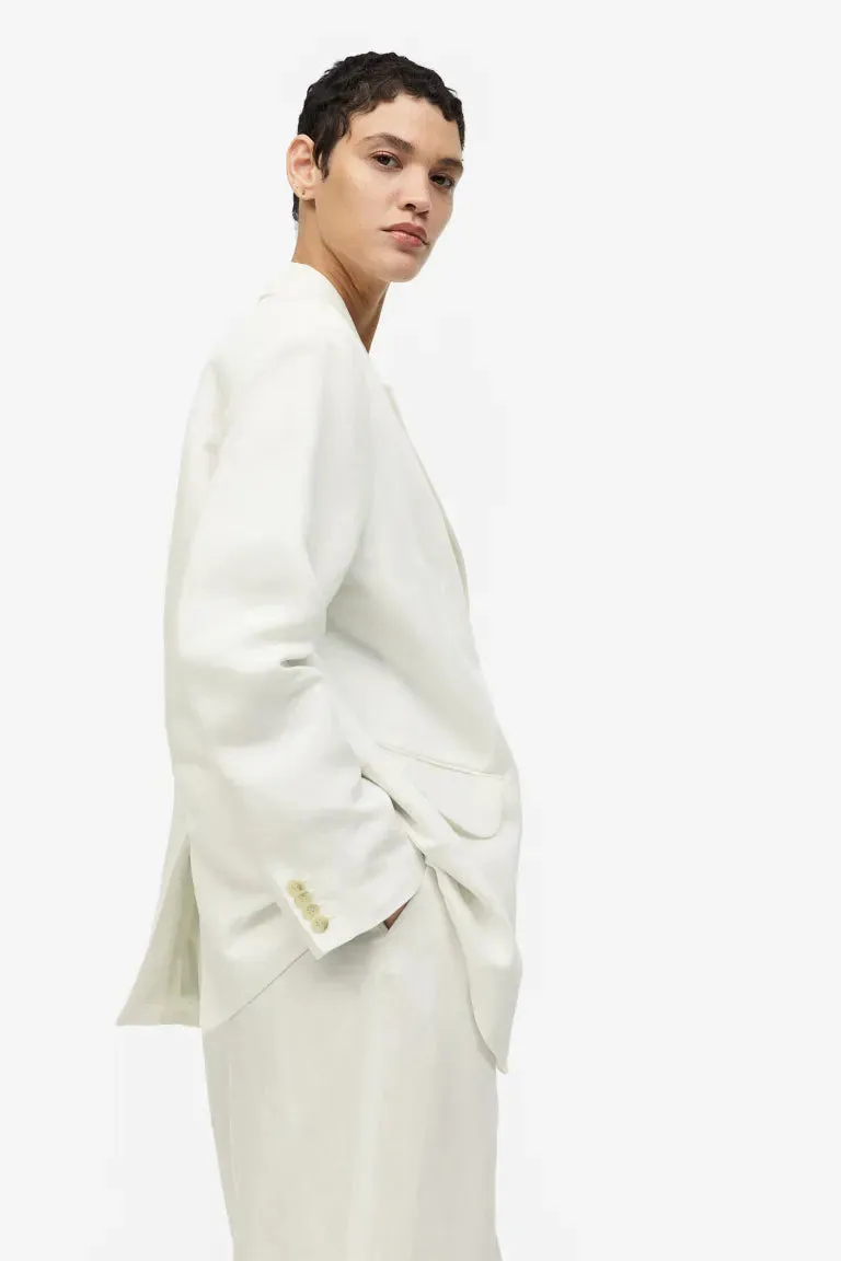 H&M Oversized Linen Blend Jacket, White