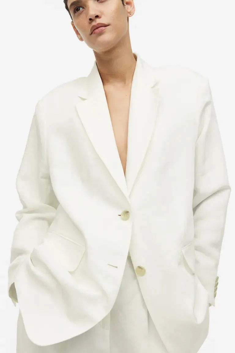 H&M Oversized Linen Blend Jacket, White