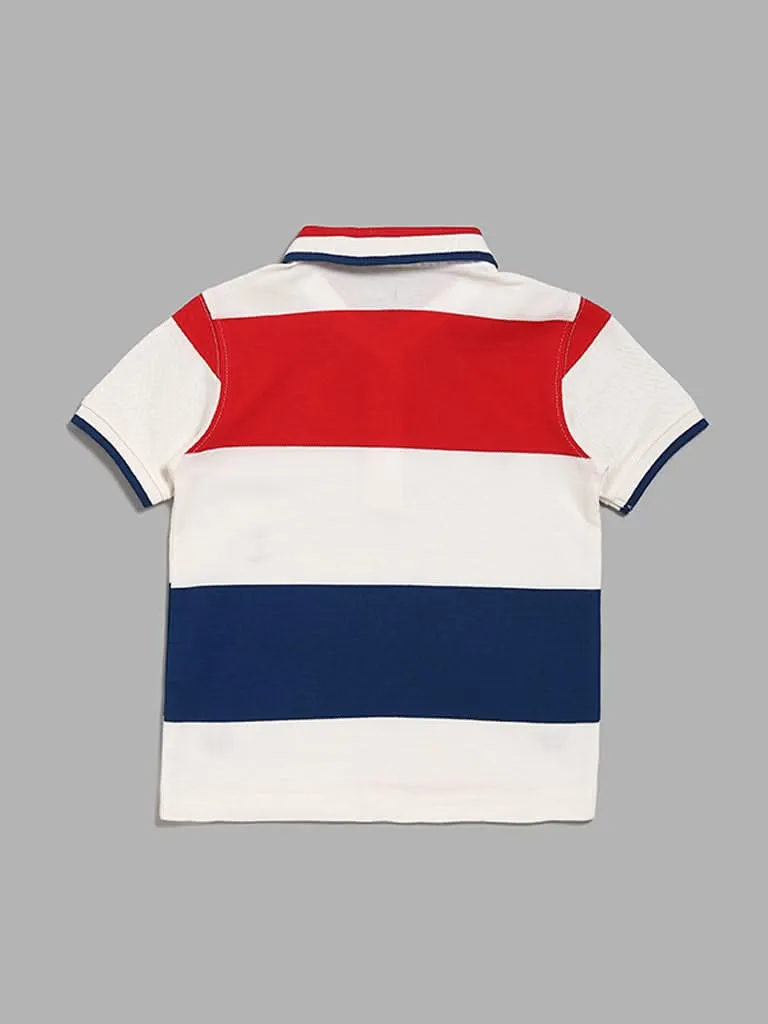 HOP Kids Block Striped White T-Shirt