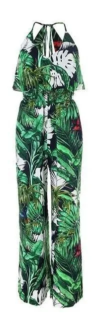 Jungle Girl Ruffle Leaf Print Jumpsuit