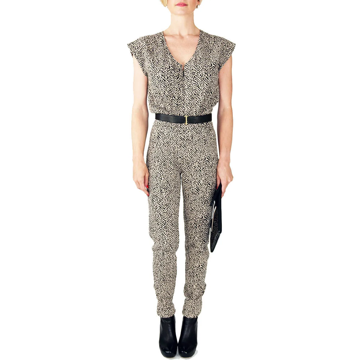 Justine Jumpsuit - Zipper Front in Black and White