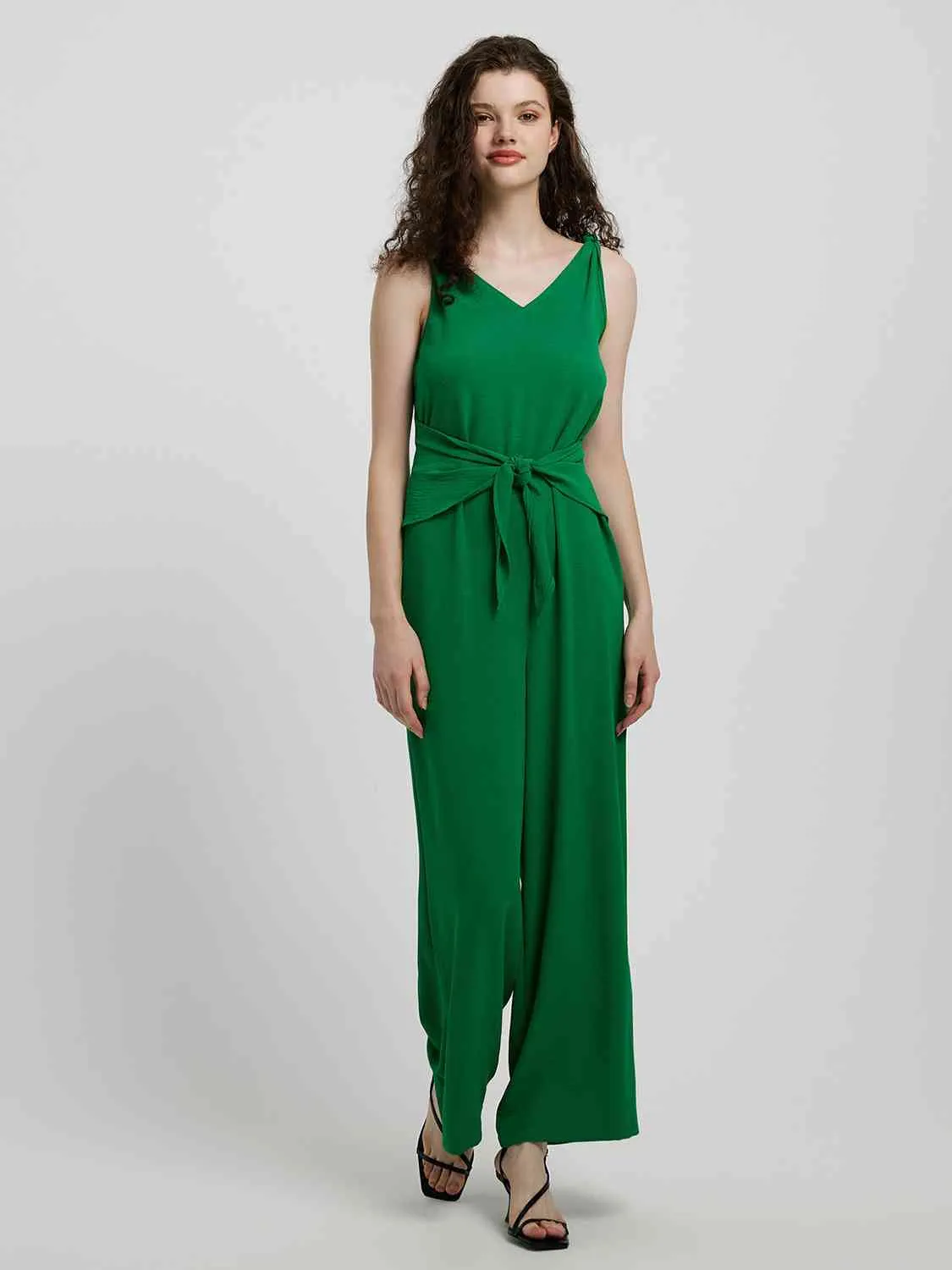 Knot Detail Tie Front Sleeveless Jumpsuit