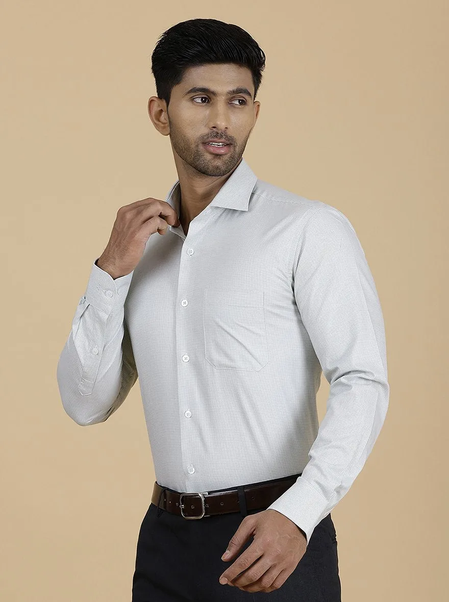 Light Green Checked Slim Fit Formal Shirt | Metal