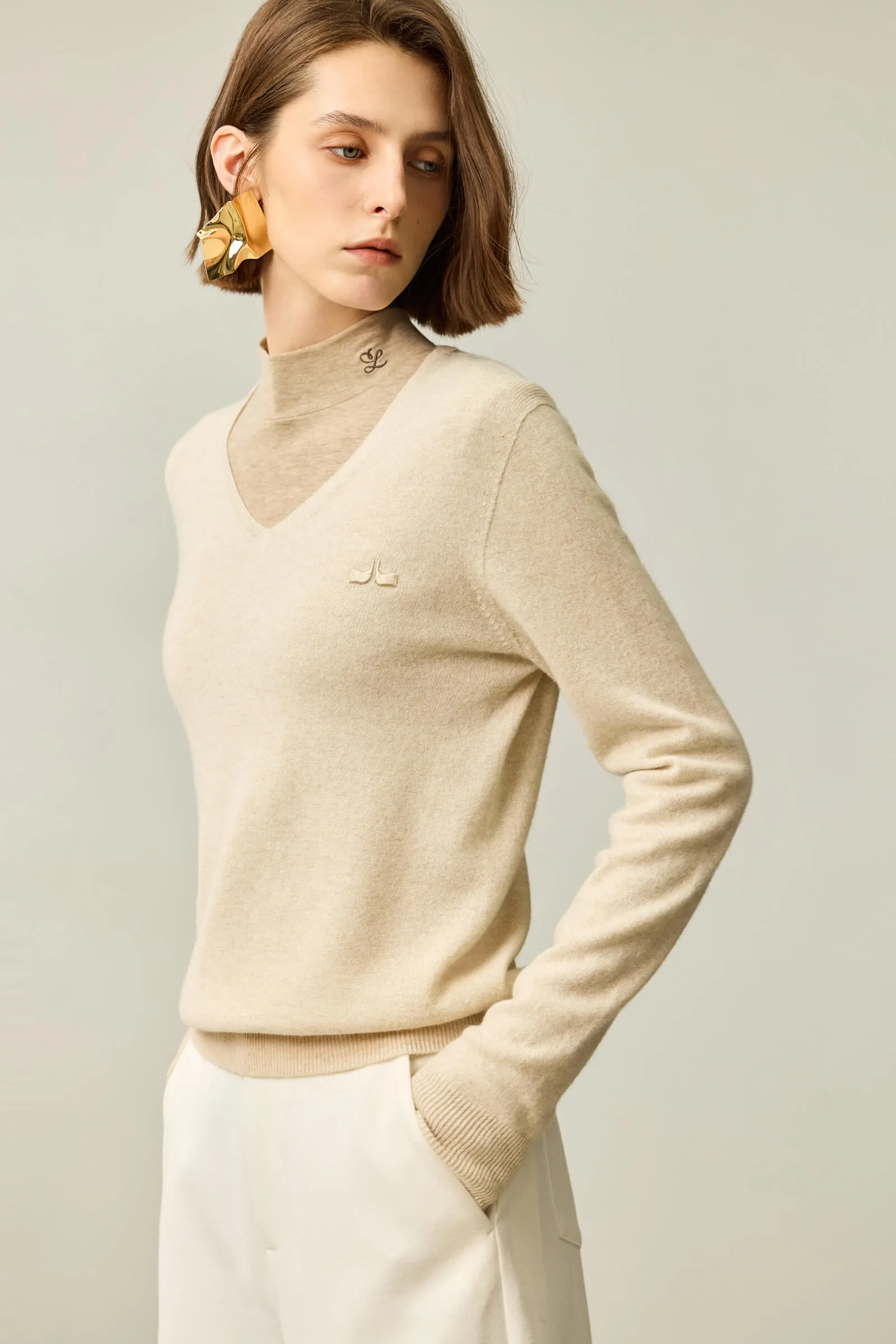 LILY Merino Wool V-Neck Knit Sweater