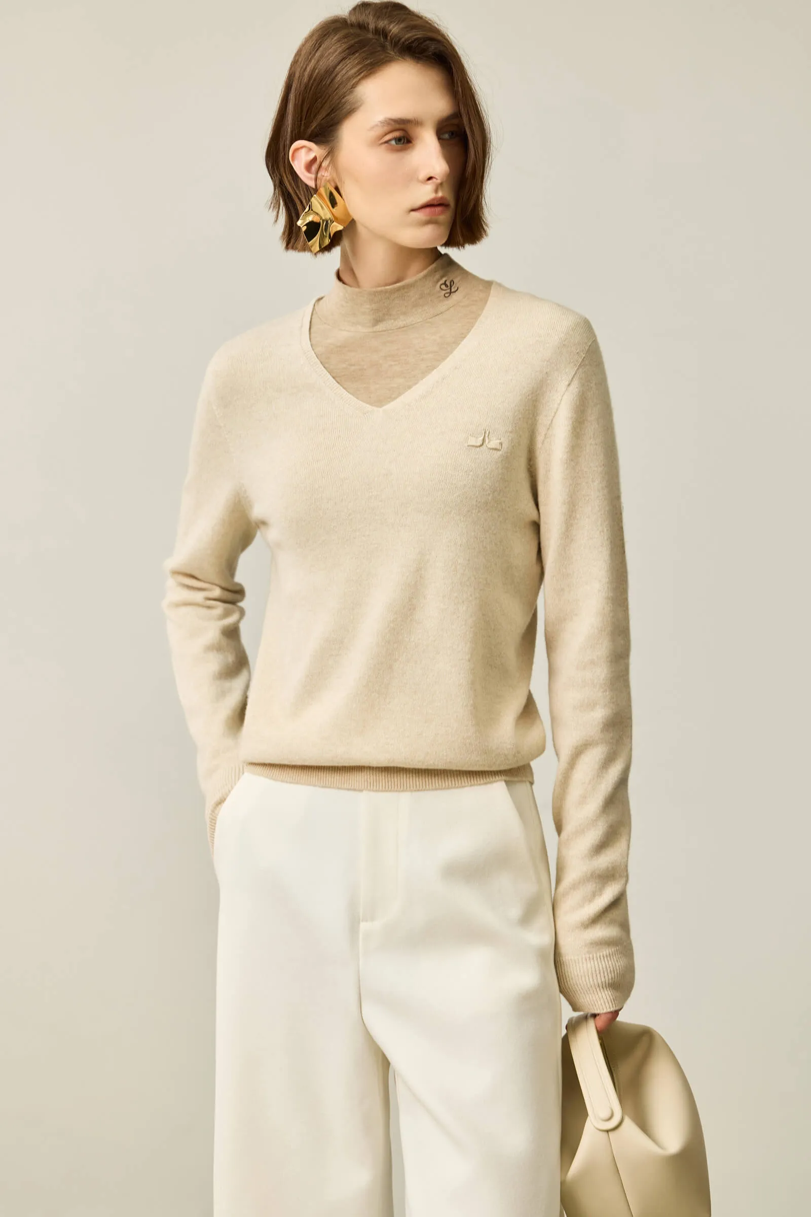 LILY Merino Wool V-Neck Knit Sweater