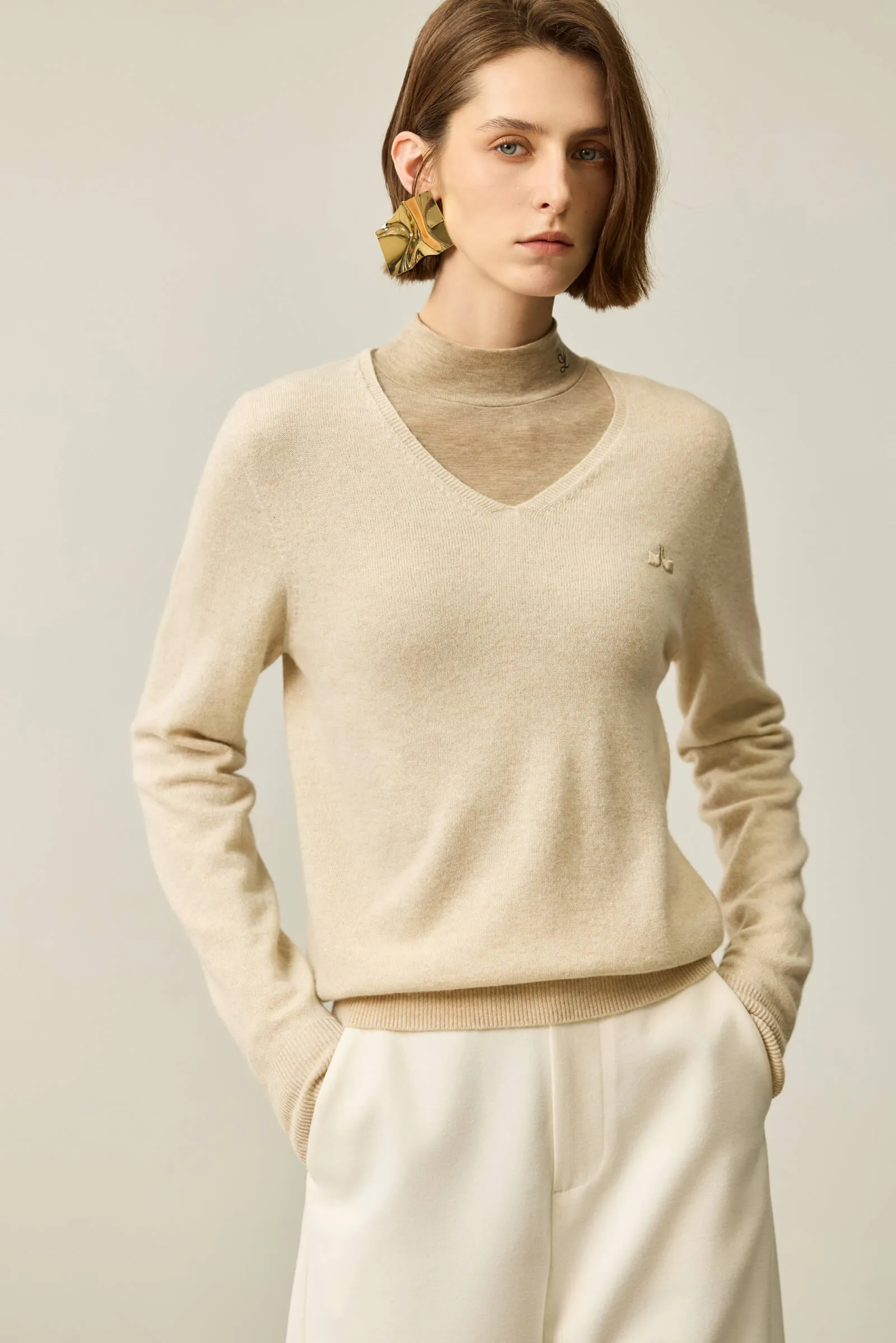 LILY Merino Wool V-Neck Knit Sweater