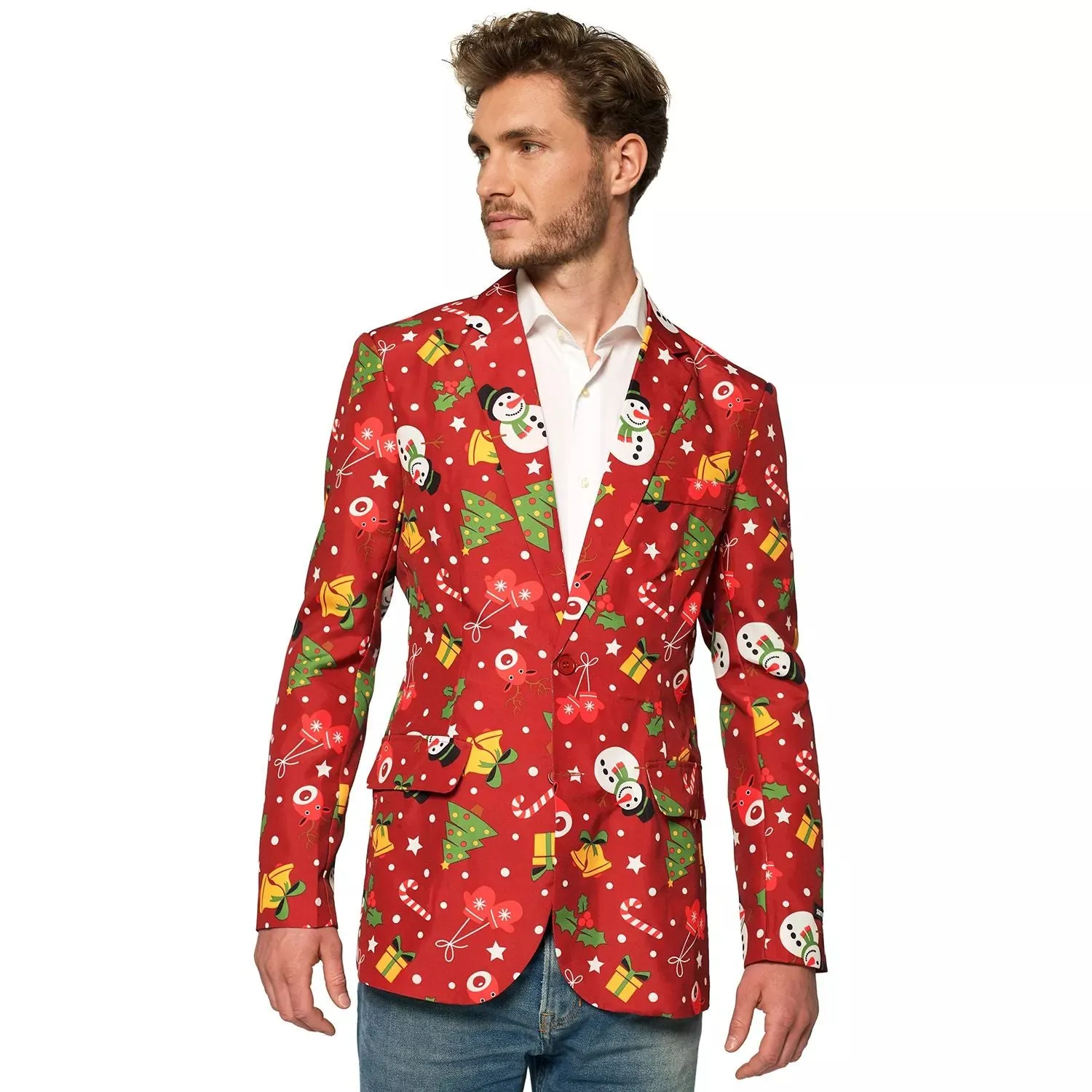 Men's Suitmeister Slim Fit Christmas Tree Light Up Suit red jacket