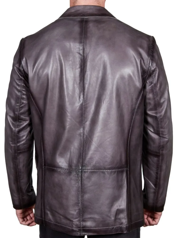 Missani Le Collezioni distressed leather jacket in Charcoal