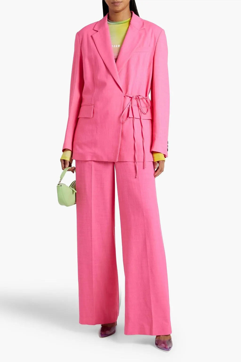 MSGM Woven Tie Front Blazer, Pink