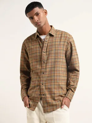 Nuon Brown Checked Cotton Relaxed Fit Shirt