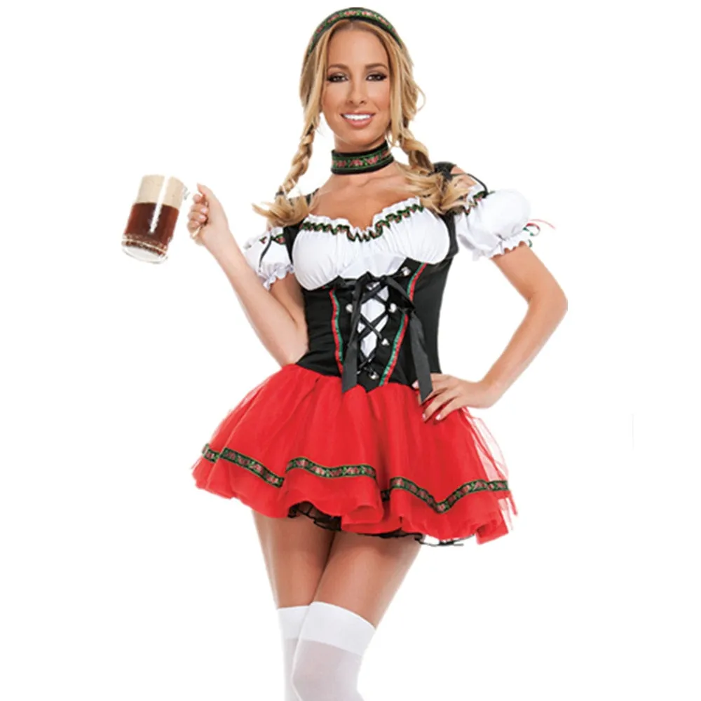 Oktoberfest Dirndl Costume Germany Beer Maid Tavern Wench Waitress Outfit Cosplay Halloween Fancy Party Dress