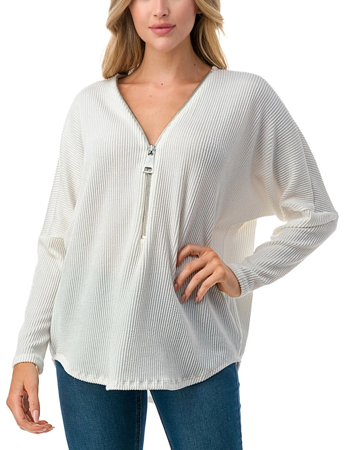 Quinn Dolman Sleeve Zipper Top