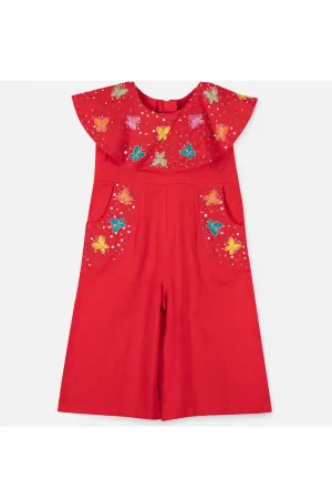 Red butterfly printed ponchu style jumpsuit