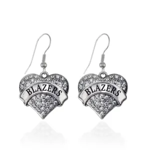 Silver Blazers Pave Heart Charm Dangle Earrings