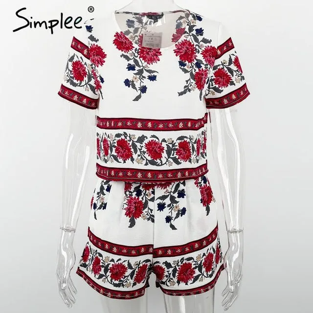 Simplee Elegant jumpsuit romper two-piece suit Boho chic flower playsuit women Summer style overall Casual beach leotard