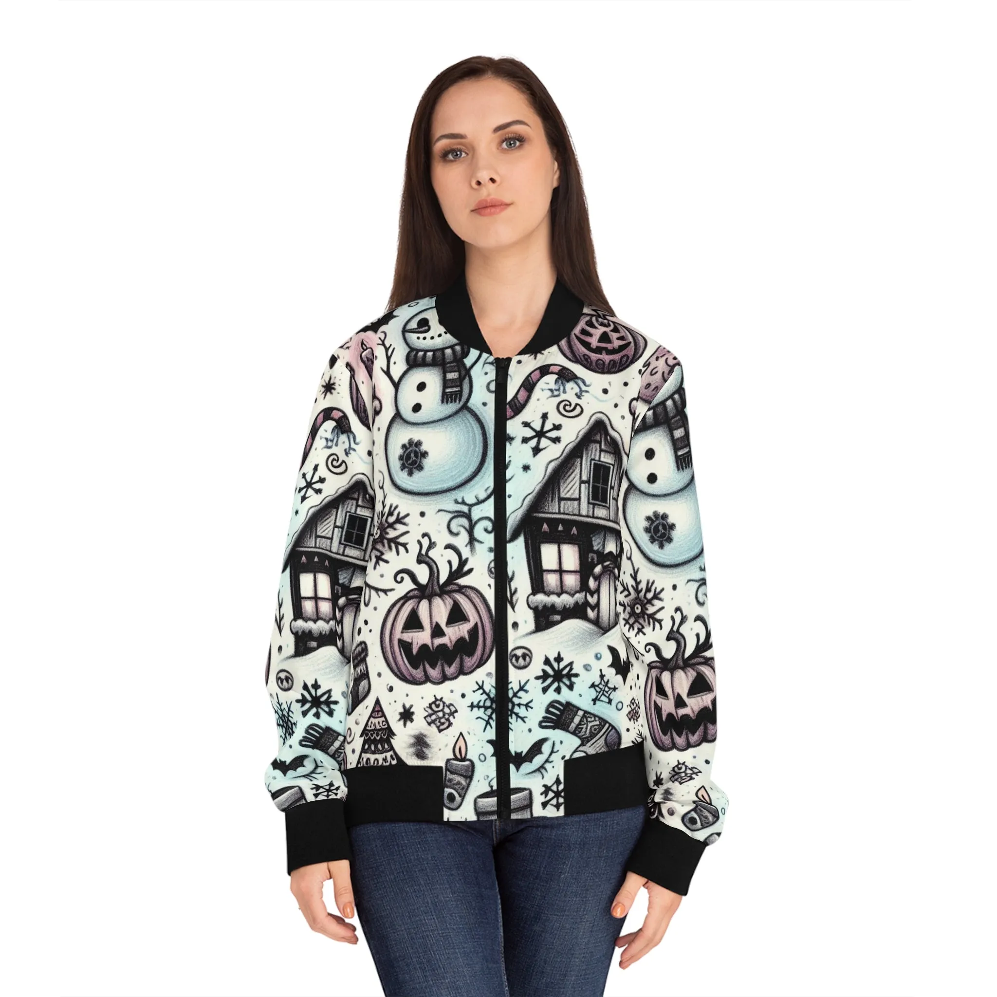 Spooky Snowy Scene - Women's Bomber Jacket (AOP)